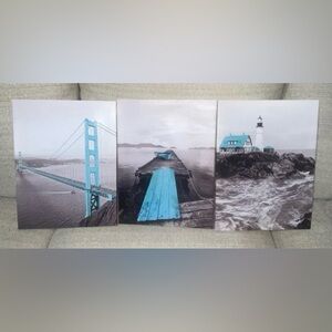 Blue and Gray Coastal Canvas Wall Art Set